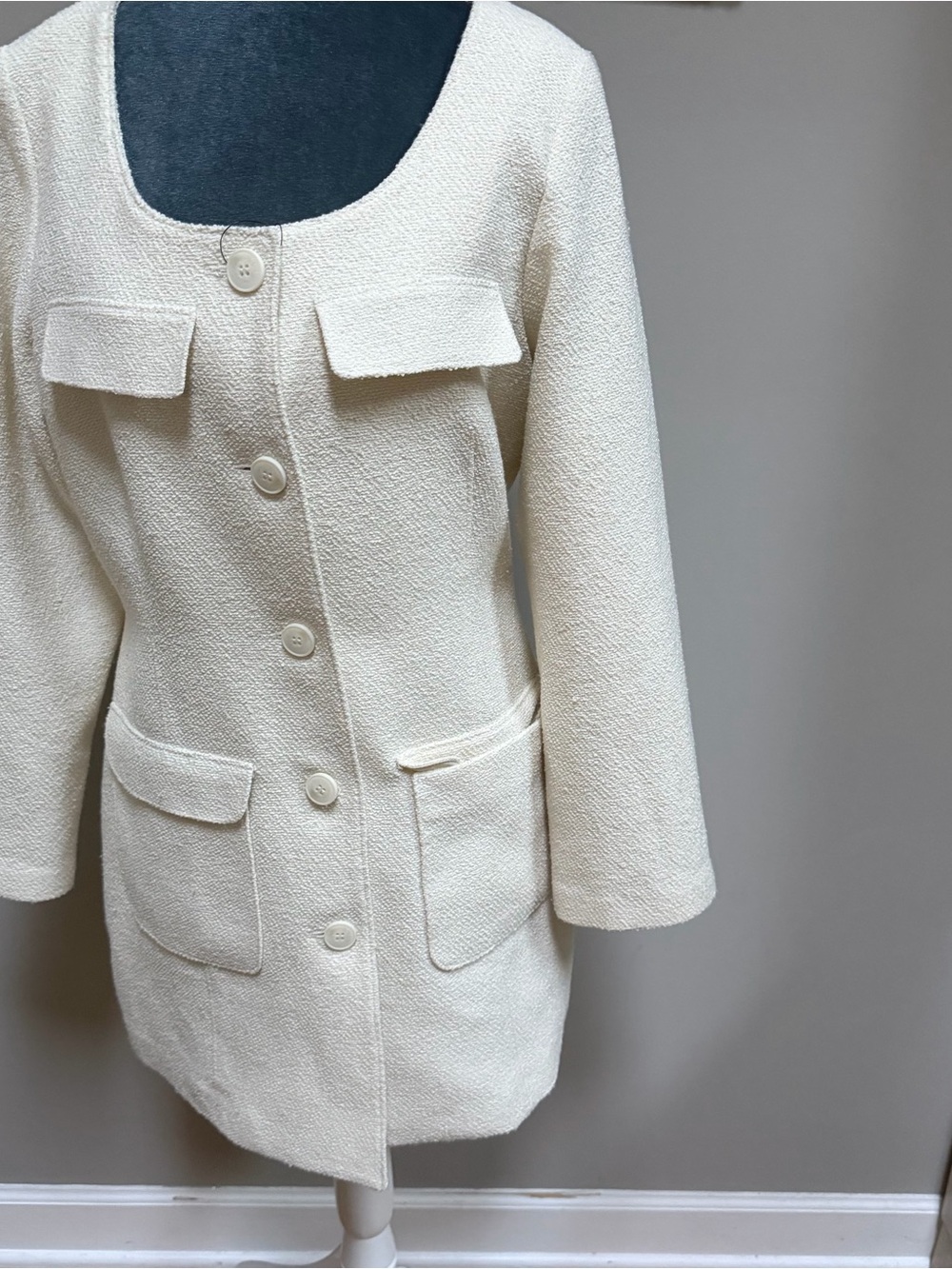 New H&M cream off white wool blend BOUCLÉ BLAZER DRESS medium - Picture 2 of 8